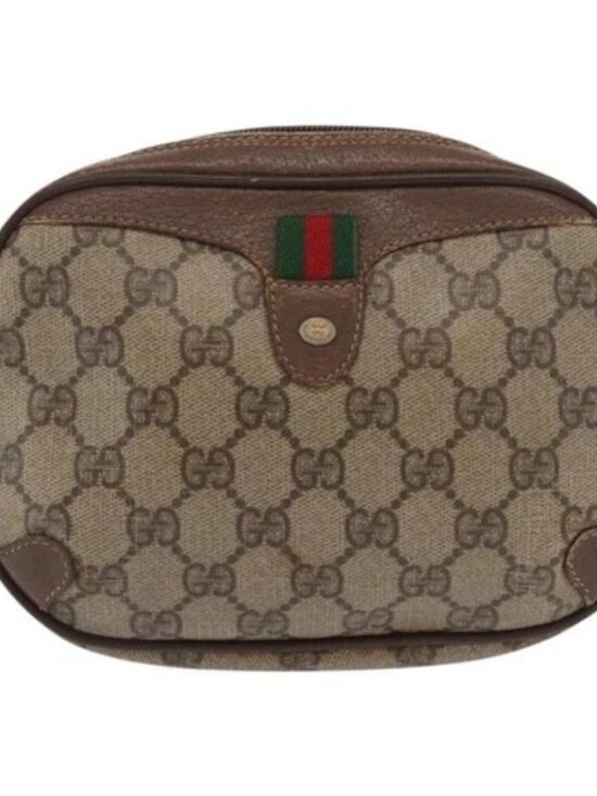 GUCCI GG Supreme Web Sherry Line Bag PVC Beige Gold 156 02 066 Auth BA10344 - Picture 2 of 15